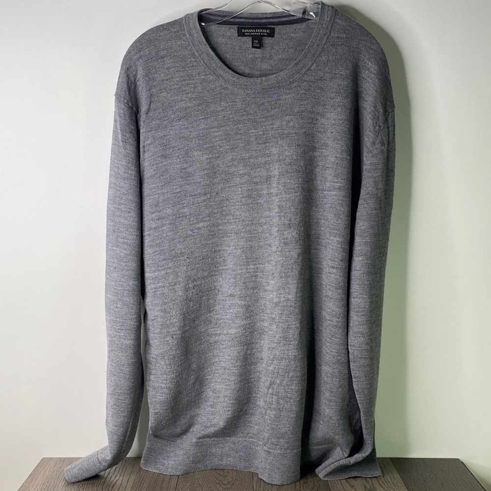 Banana Republic 100% Merino Wool Men’s 2XL Heather Gray Crewneck Sweater - 1833